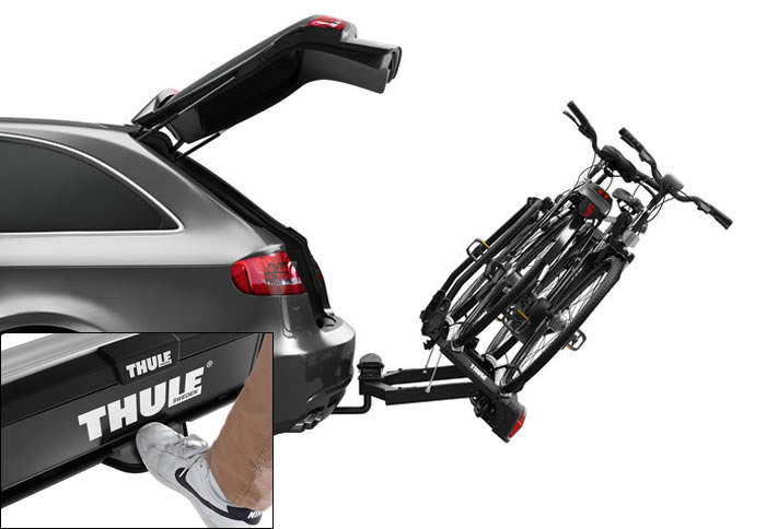 Thule VeloSpace bike carrier, tilting operation.